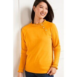 Talbots Mustard Yellow Ruffle Trim Raglan Sweatshirt Women's Size Small
